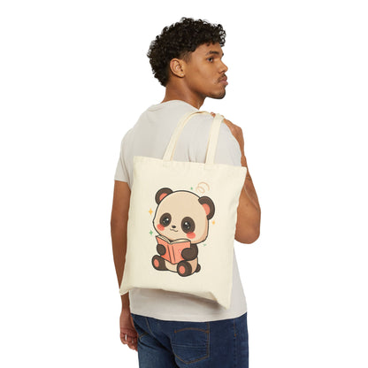 Kawaii Reading Panda Cotton Canvas Tote Bag