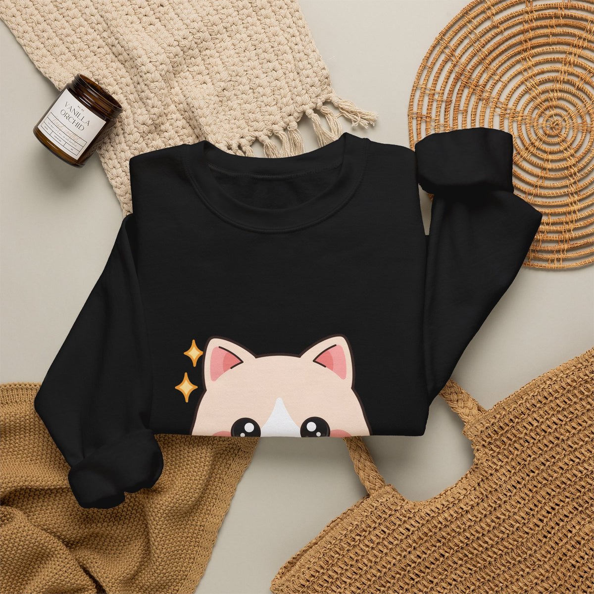 Kawaii Cat Sweatshirt, Cute Cat in Teacup Crewneck