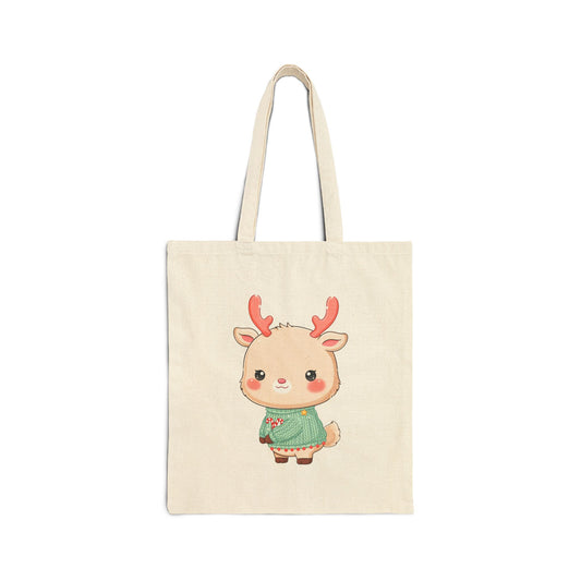 Kawaii Reindeer Christmas Tote Bag in an Ugly Sweater