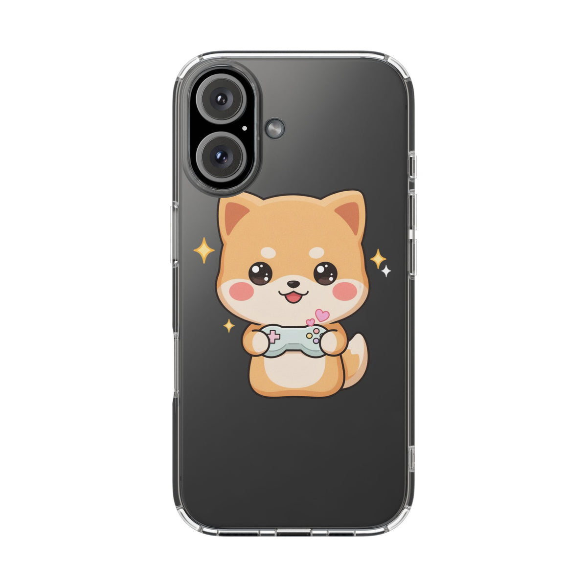 Kawaii Shiba Inu Gamer Phone Case, Clear Impact-Resistant
