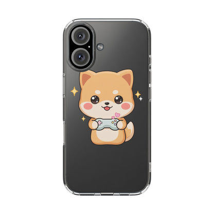 Kawaii Shiba Inu Gamer Phone Case, Clear Impact-Resistant