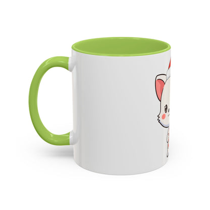 Kawaii Arctic Fox Christmas Mug, Cute Santa Fox Accent Coffee Mug