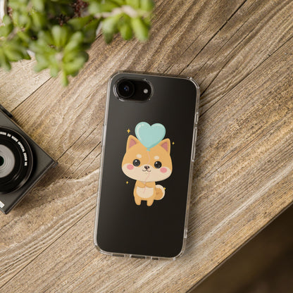Kawaii Shiba Inu Clear Phone Case with Heart Balloon