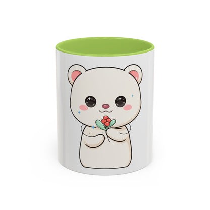 Kawaii Polar Bear Christmas Mug with Mistletoe
