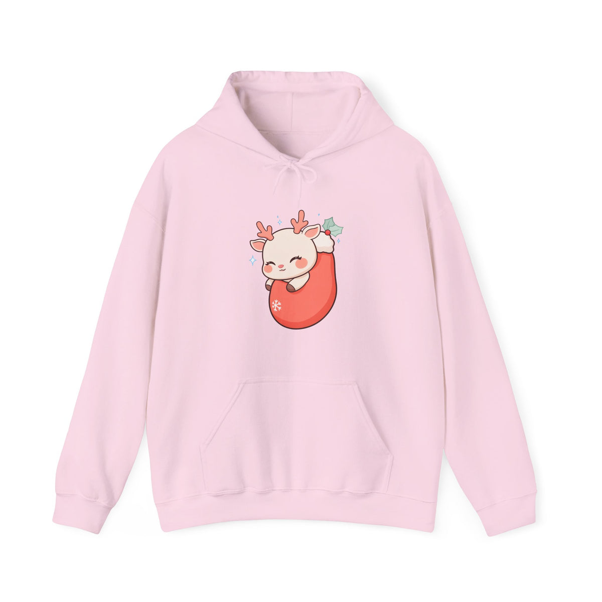 Kawaii Reindeer Hoodie, Cozy Christmas Stocking Sweatshirt