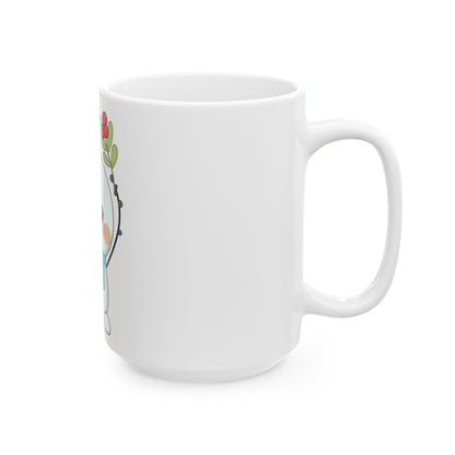 Kawaii Snowman Christmas Mug with Mistletoe