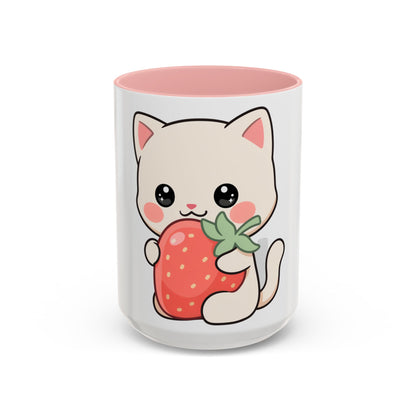 Kawaii Cat Strawberry Accent Coffee Mug