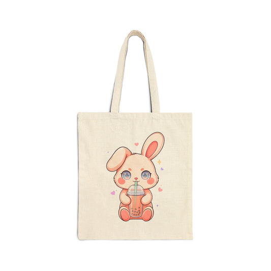 Kawaii Bunny Bubble Tea Tote Bag, Cute Gift for Tea Lovers
