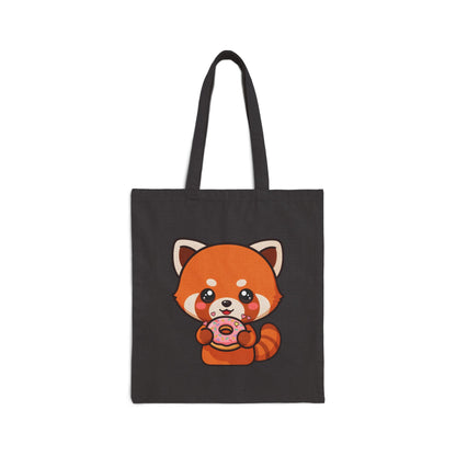 Red Panda Donut Tote Bag, Kawaii Cotton Canvas