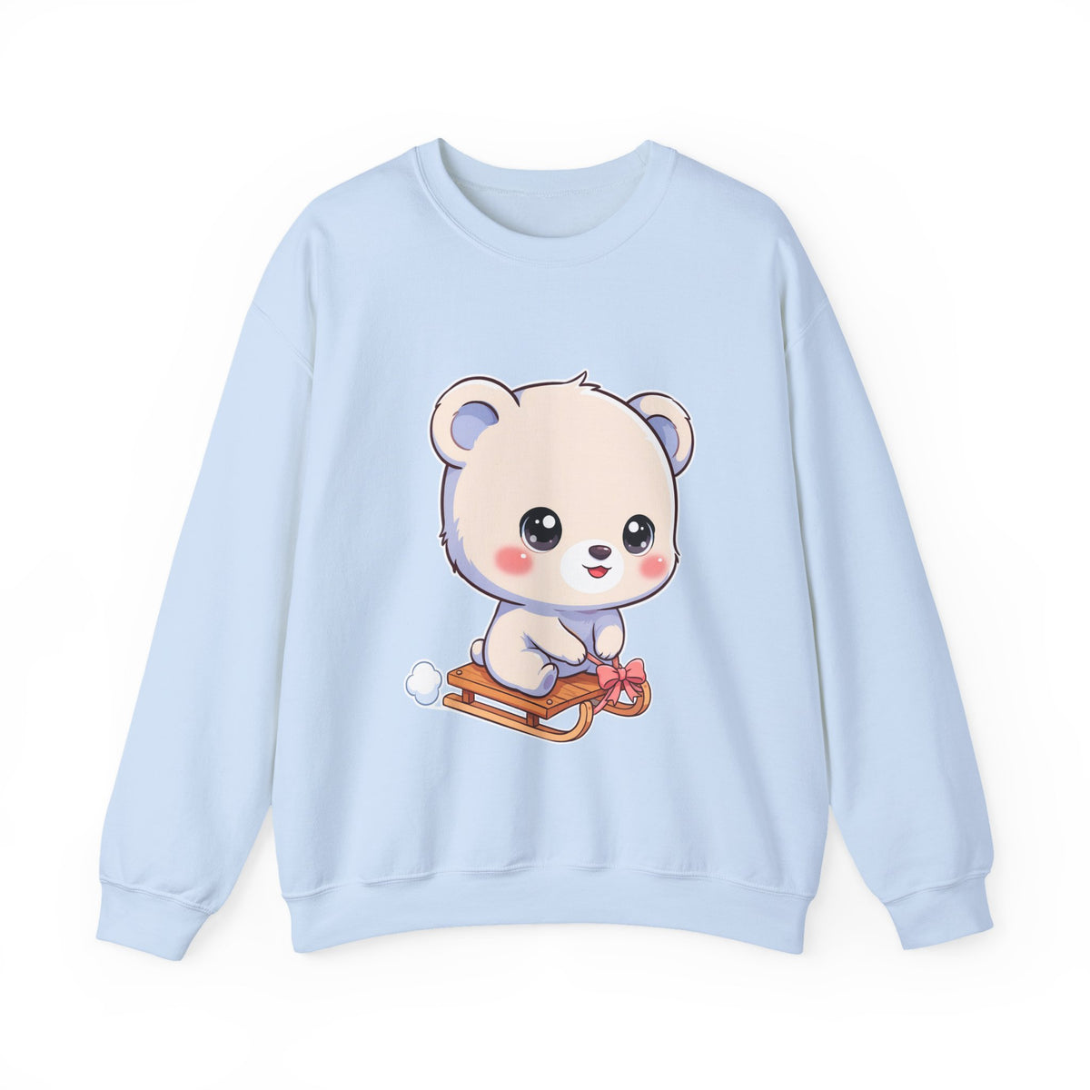 Kawaii Polar Bear Sweatshirt, Cute Sledding Cub Crewneck