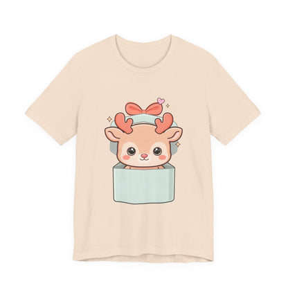 Kawaii Reindeer T-Shirt – Cute Gift Box Christmas Tee