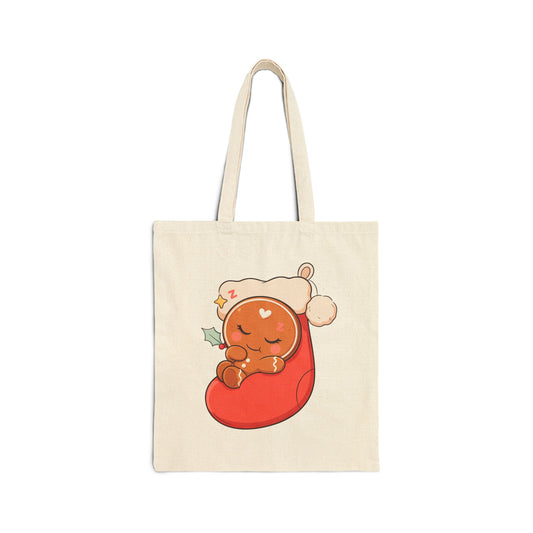Sleeping Gingerbread Tote Bag, Cute Christmas Canvas Bag