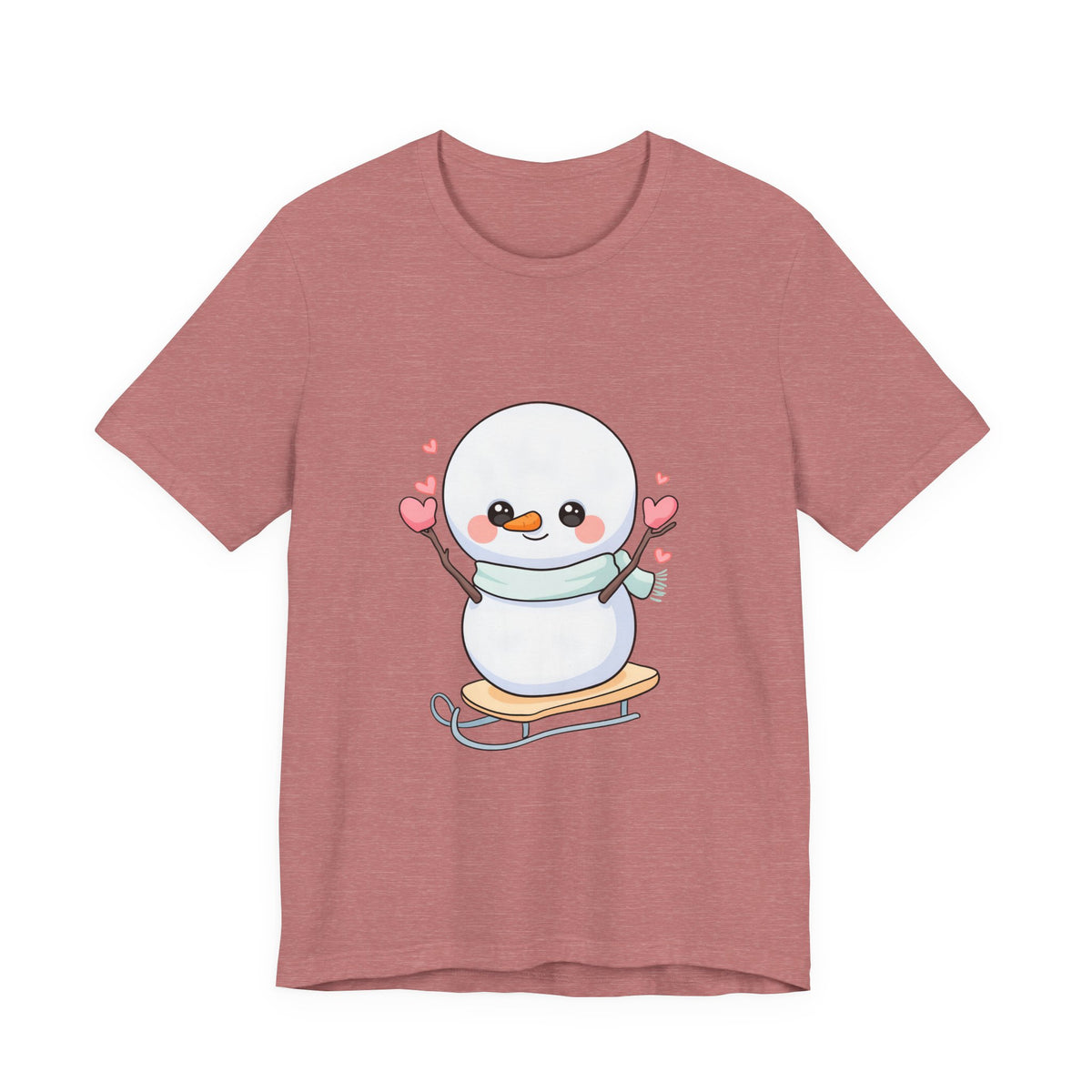 Kawaii Snowman T-Shirt, Cute Winter Sledding Tee