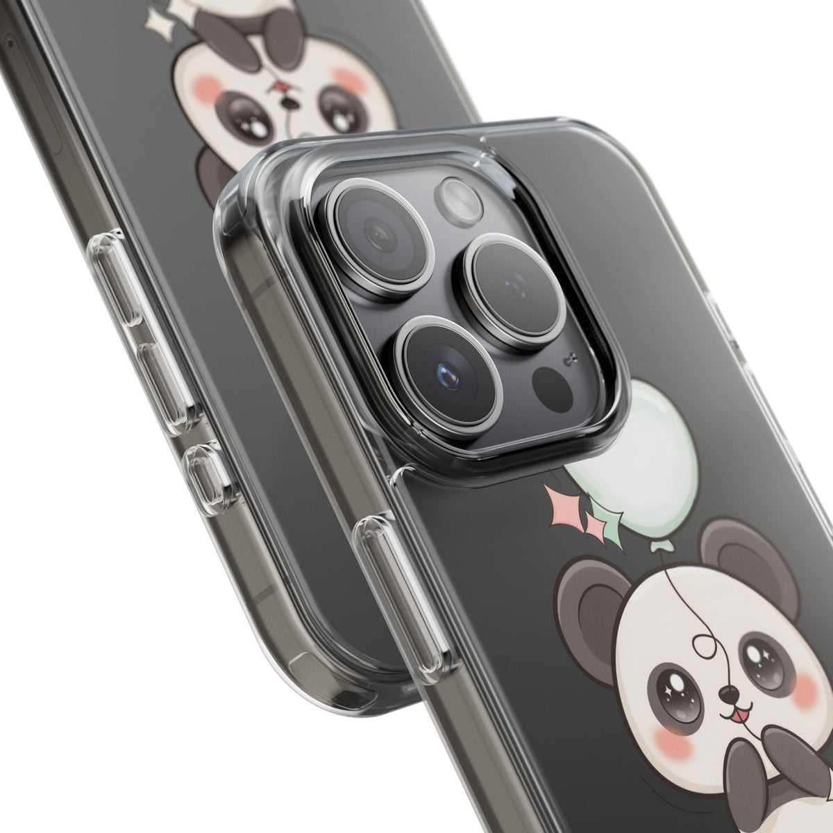 Kawaii Panda Clear Phone Case with Balloon