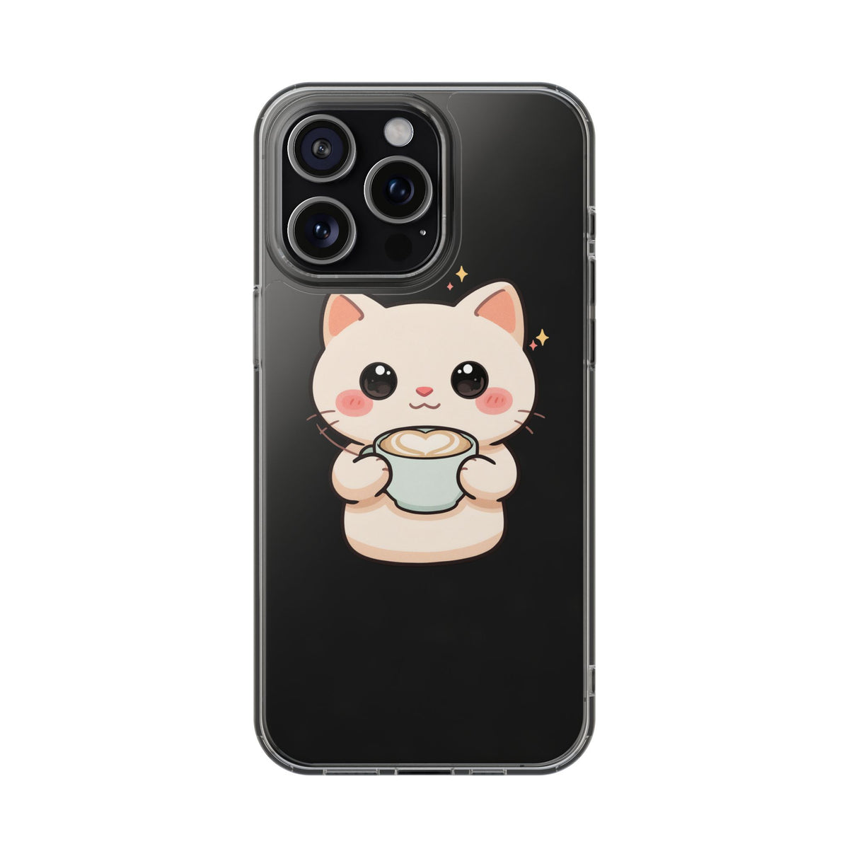 Kawaii Cat Latte Phone Case, Clear Impact-Resistant