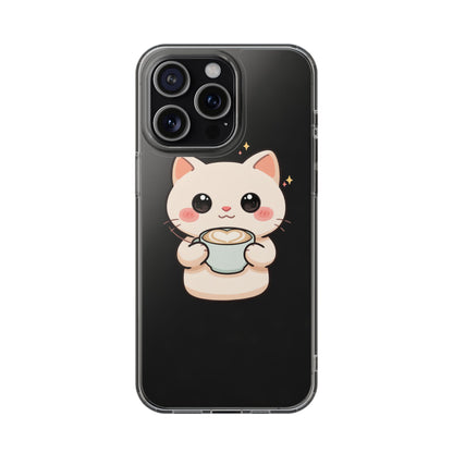 Kawaii Cat Latte Phone Case, Clear Impact-Resistant