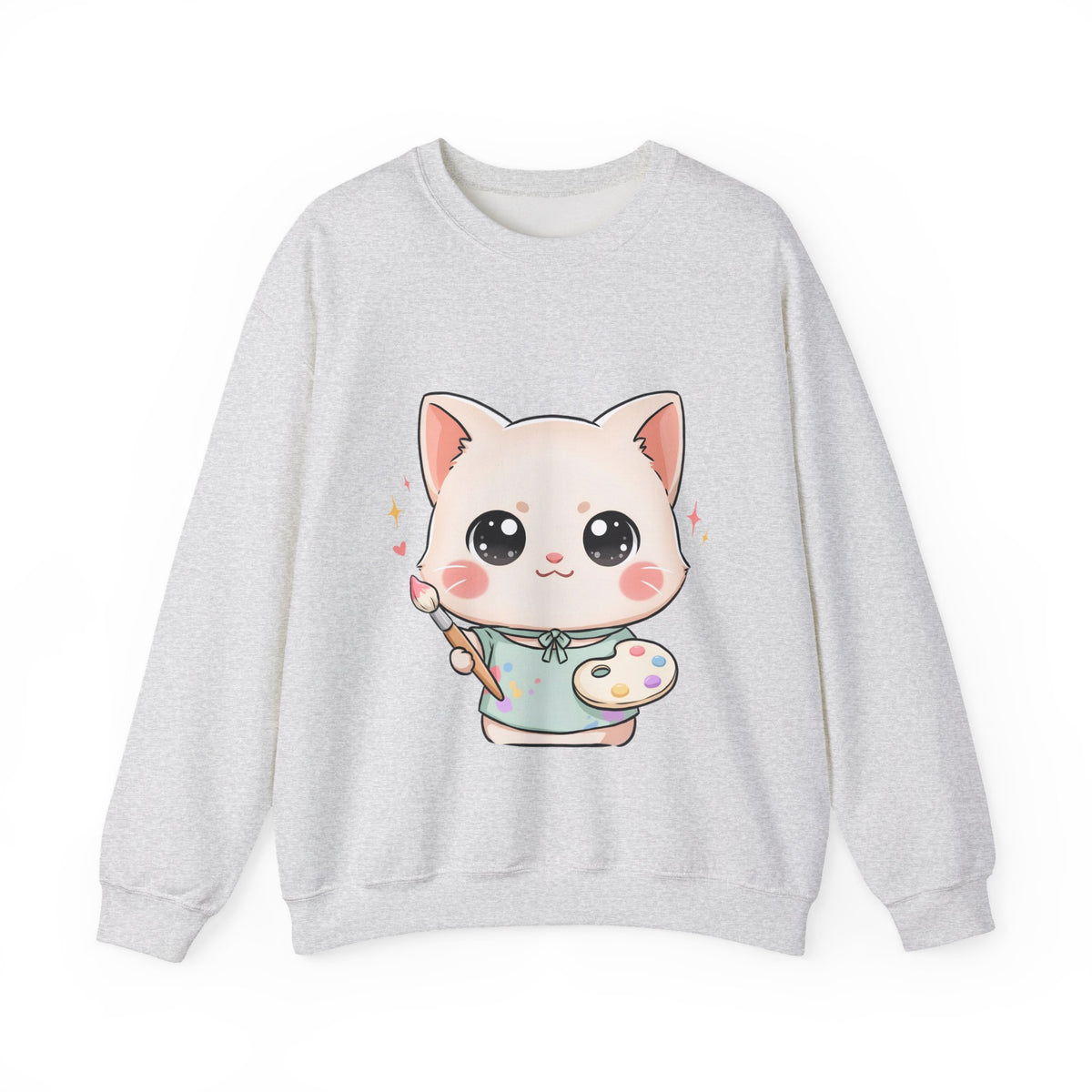 Kawaii Artist Cat Sweatshirt, Cute Creative Cat Lover Gift