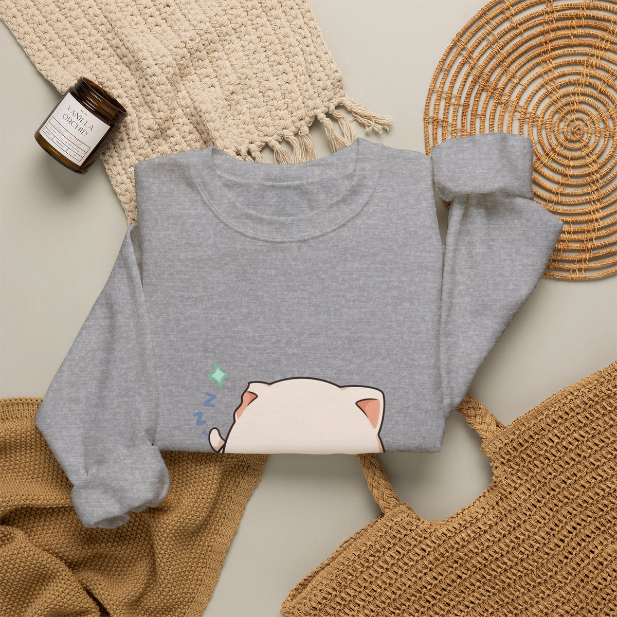 Kawaii Sleeping Cat Sweatshirt, Cozy Cloud Cat Crewneck