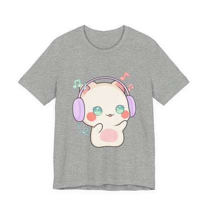 Kawaii Cat Music Lover T-Shirt, Cute Headphone Kitty Tee