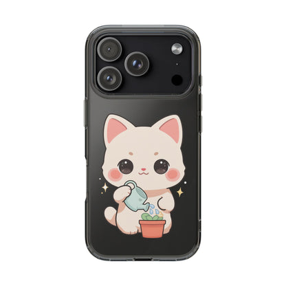 Kawaii Cat Phone Case, Cute Plant Lover Gift
