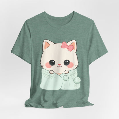 Kawaii Cat T-Shirt, Cozy Blanket Kitty for Cat Lovers