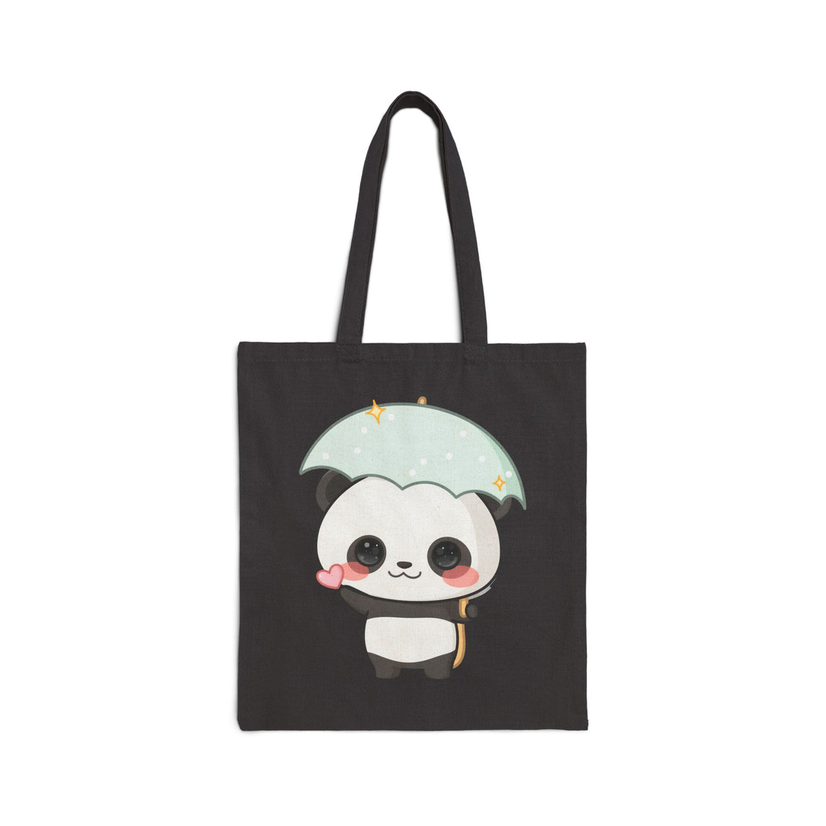 Kawaii Panda Tote Bag with Umbrella, Cute Cotton Canvas