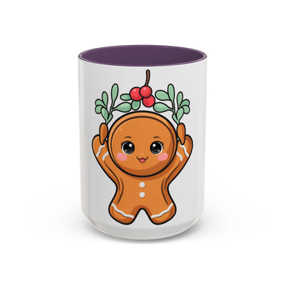 Kawaii Gingerbread Mug with Mistletoe | Christmas Accent Mug