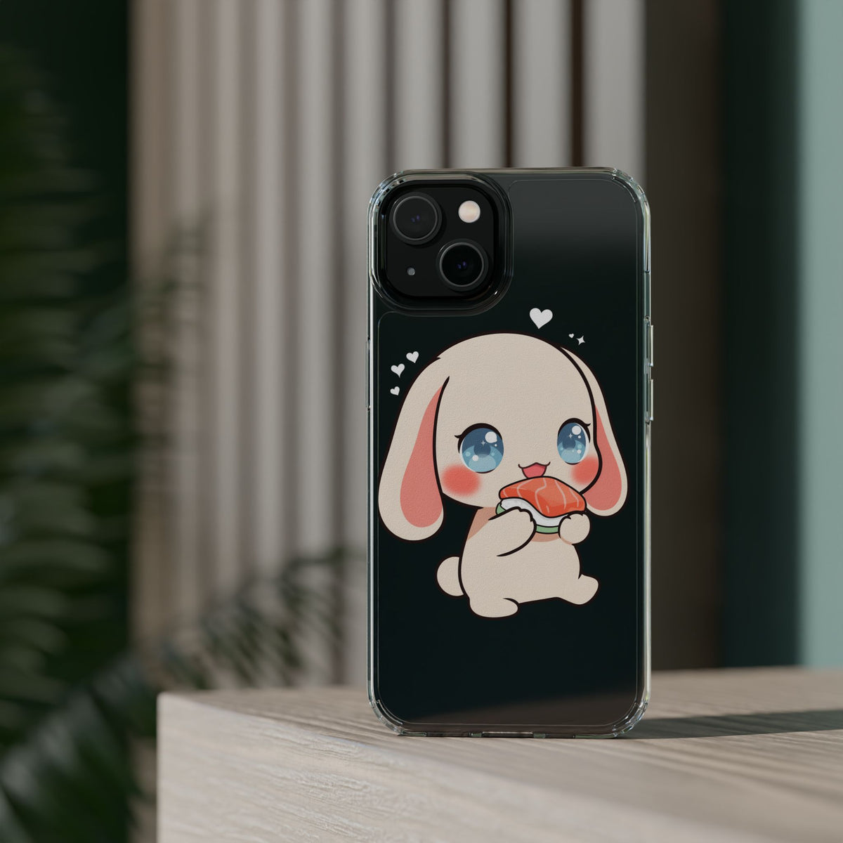 Kawaii Bunny Sushi Phone Case, Clear Impact-Resistant