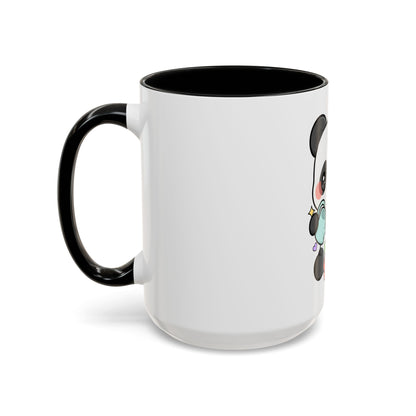 Kawaii Panda Accent Coffee Mug, Cute Plant Lover Gift