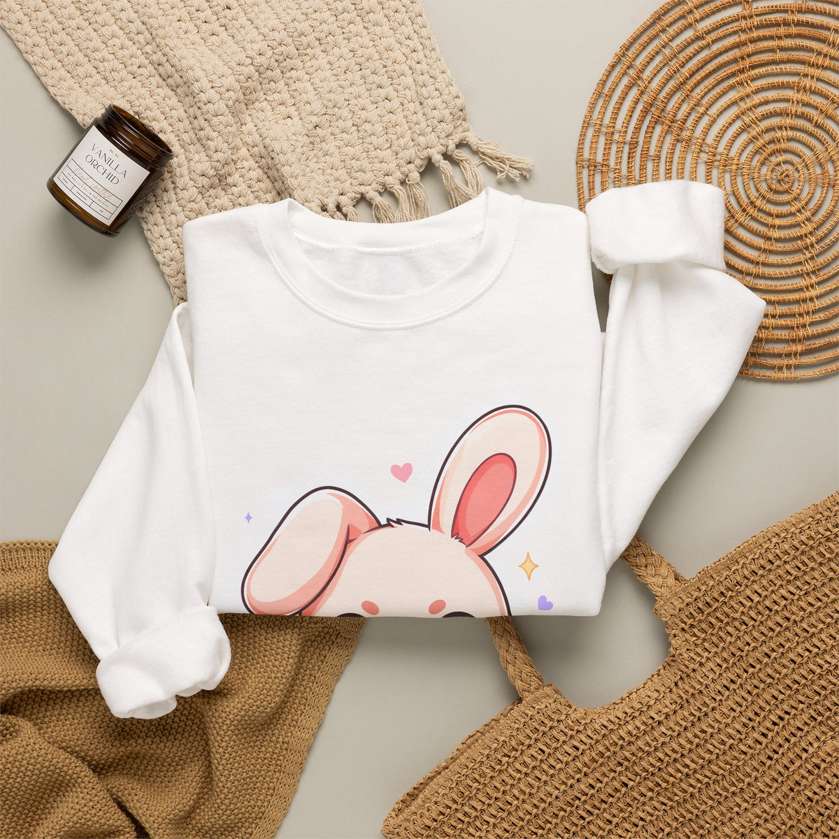 Kawaii Bunny Bubble Tea Sweatshirt, Cute Chibi Crewneck