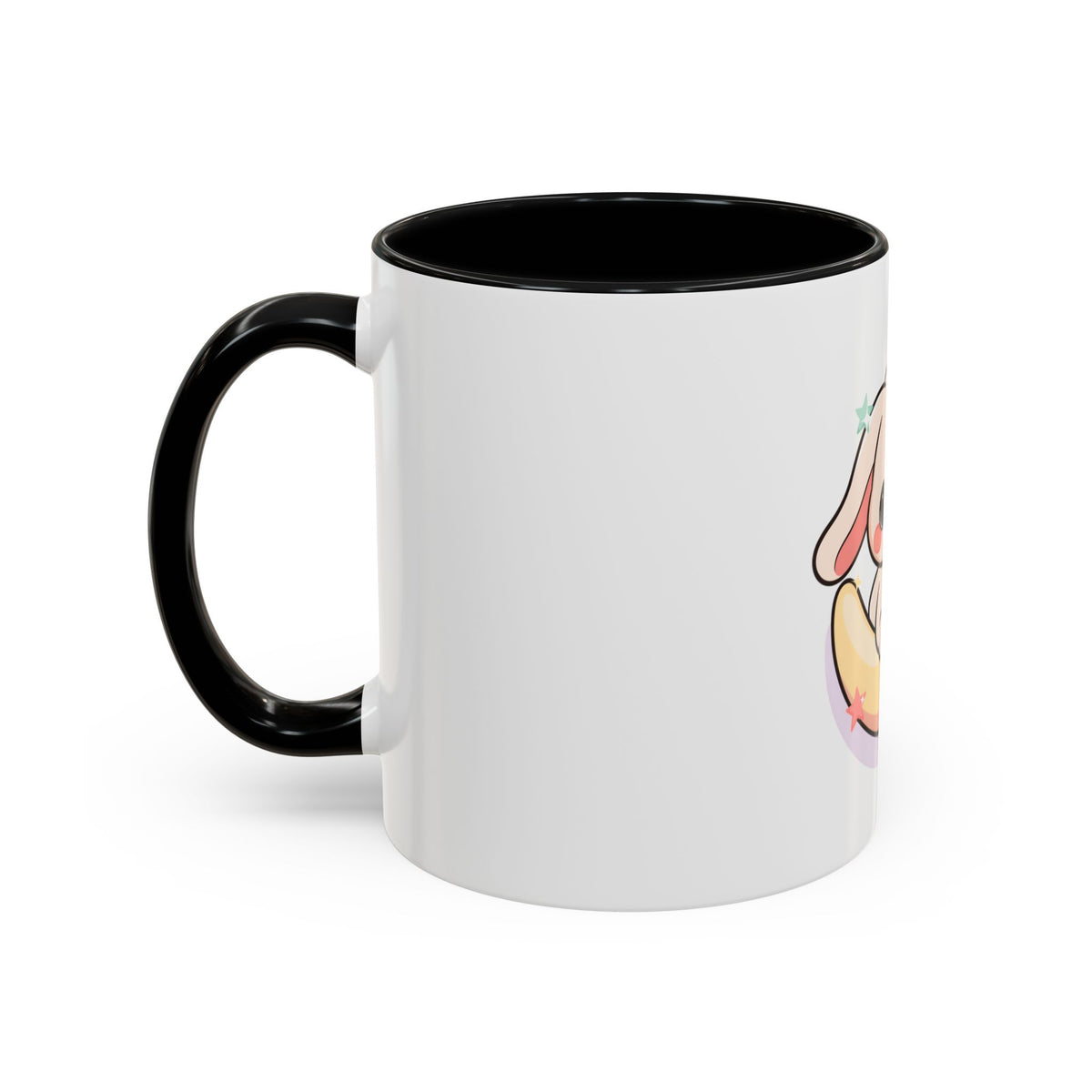 Kawaii Bunny Accent Coffee Mug, Cute Moon Rabbit Gift