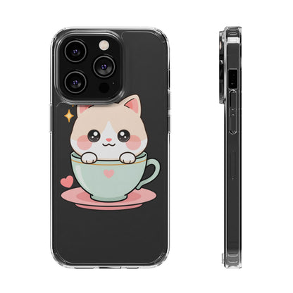 Kawaii Cat Phone Case, Cute Teacup Kitty Gift