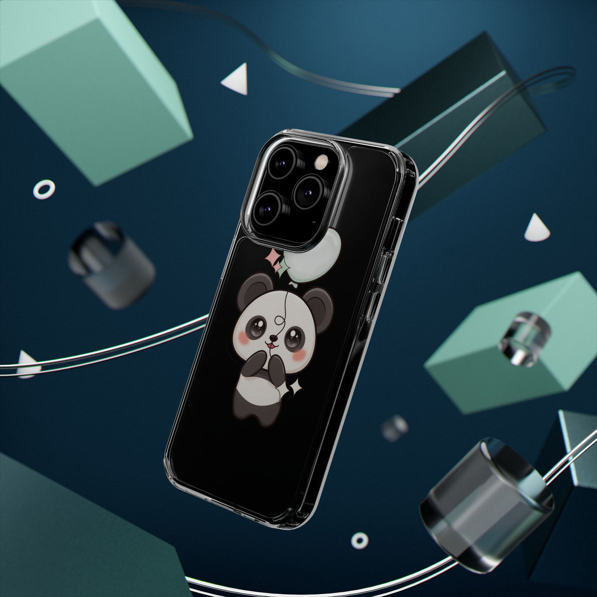Kawaii Panda Clear Phone Case with Balloon