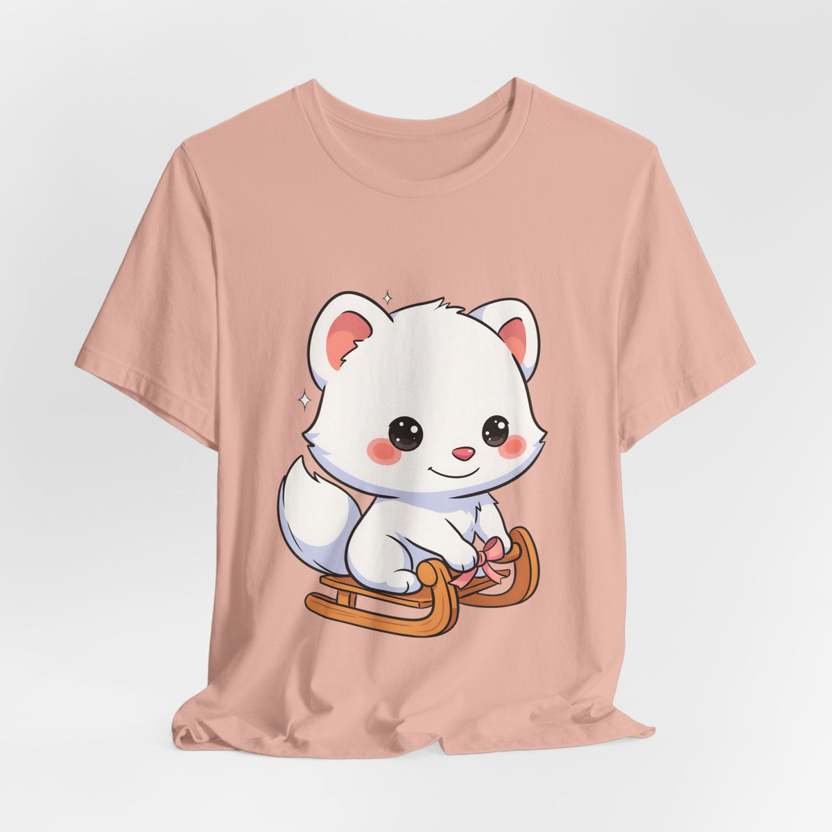 Kawaii Arctic Fox Sledding T-Shirt, Cute Unisex Tee
