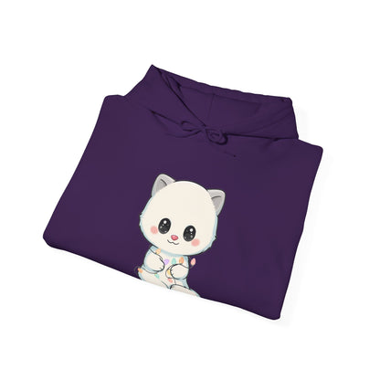 Kawaii Arctic Fox Hoodie with Fairy Lights