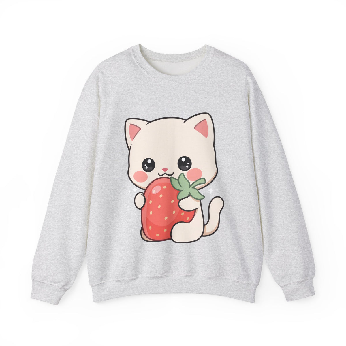 Kawaii Cat Strawberry Sweatshirt, Cute Chibi Crewneck