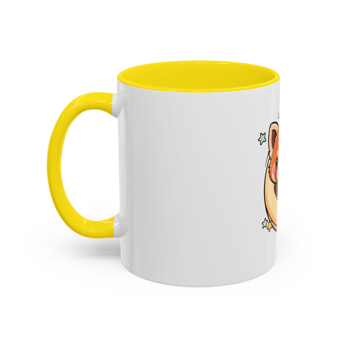 Red Panda Accent Coffee Mug, Kawaii Crescent Moon