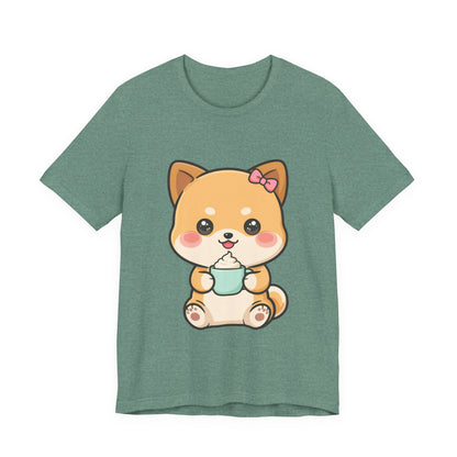 Kawaii Shiba Inu Coffee T-Shirt, Cute Latte Lover Tee