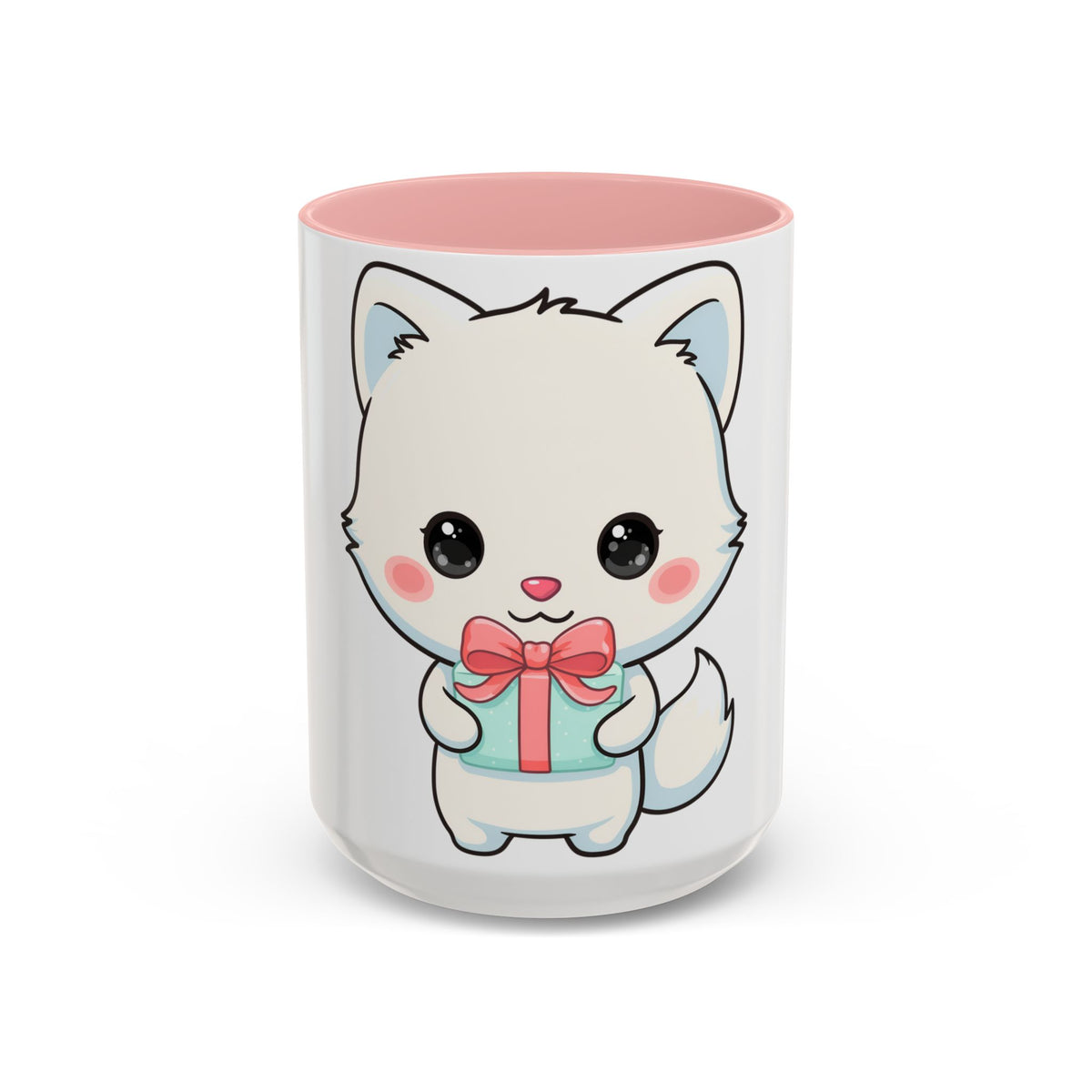 Kawaii Arctic Fox Gift Mug, Cute Holiday Accent Coffee Mug