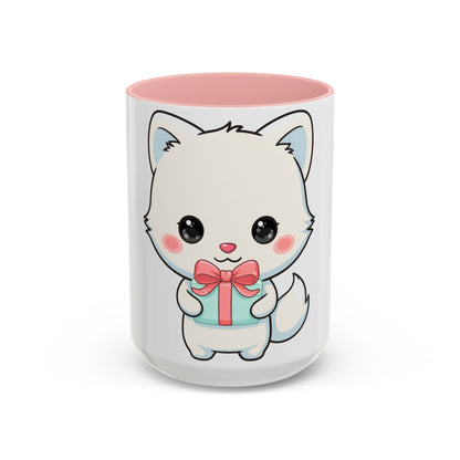 Kawaii Arctic Fox Gift Mug, Cute Holiday Accent Coffee Mug