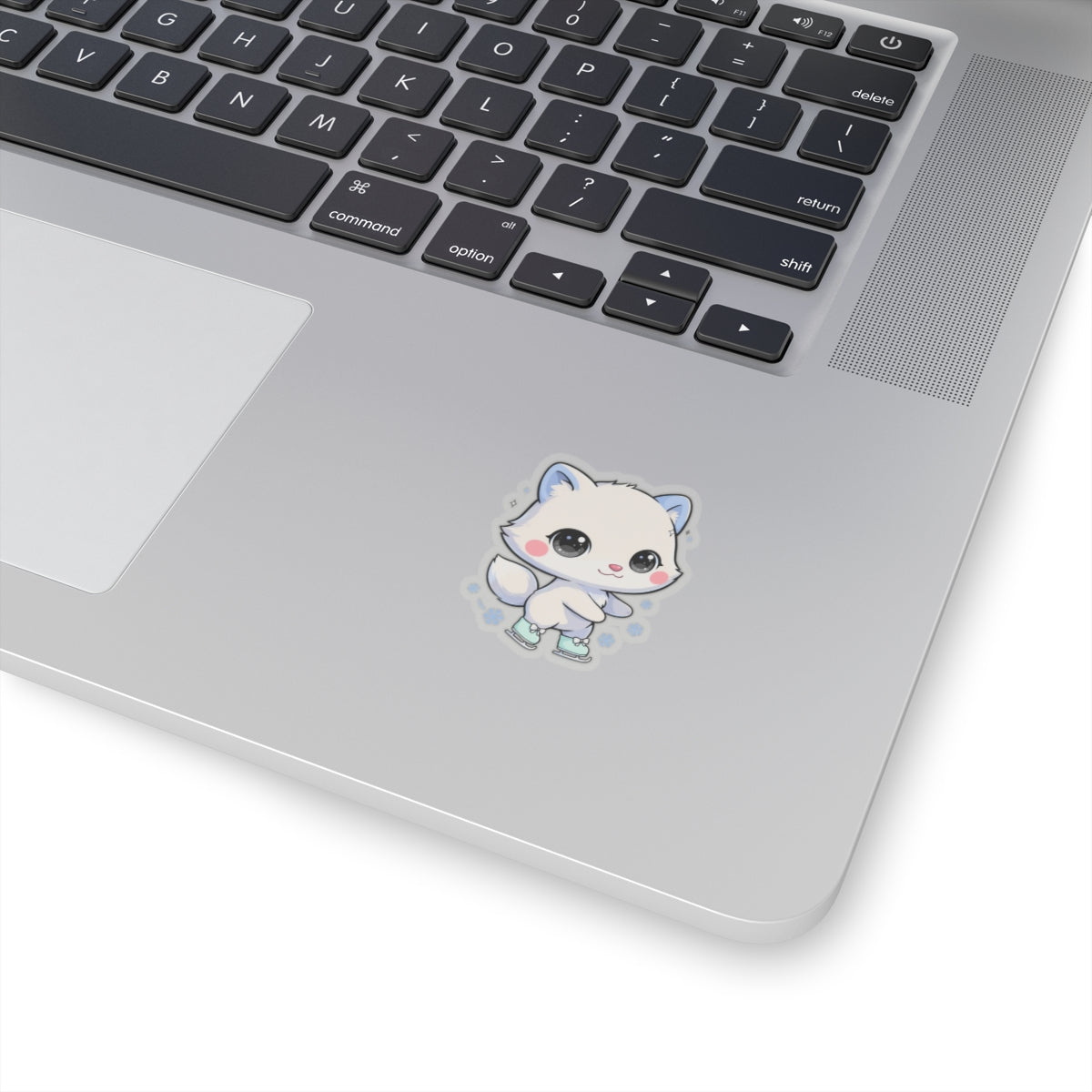 Kawaii Arctic Fox Ice Skating Kiss-Cut Sticker