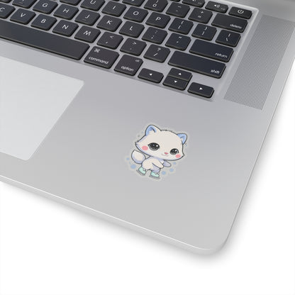 Kawaii Arctic Fox Ice Skating Kiss-Cut Sticker