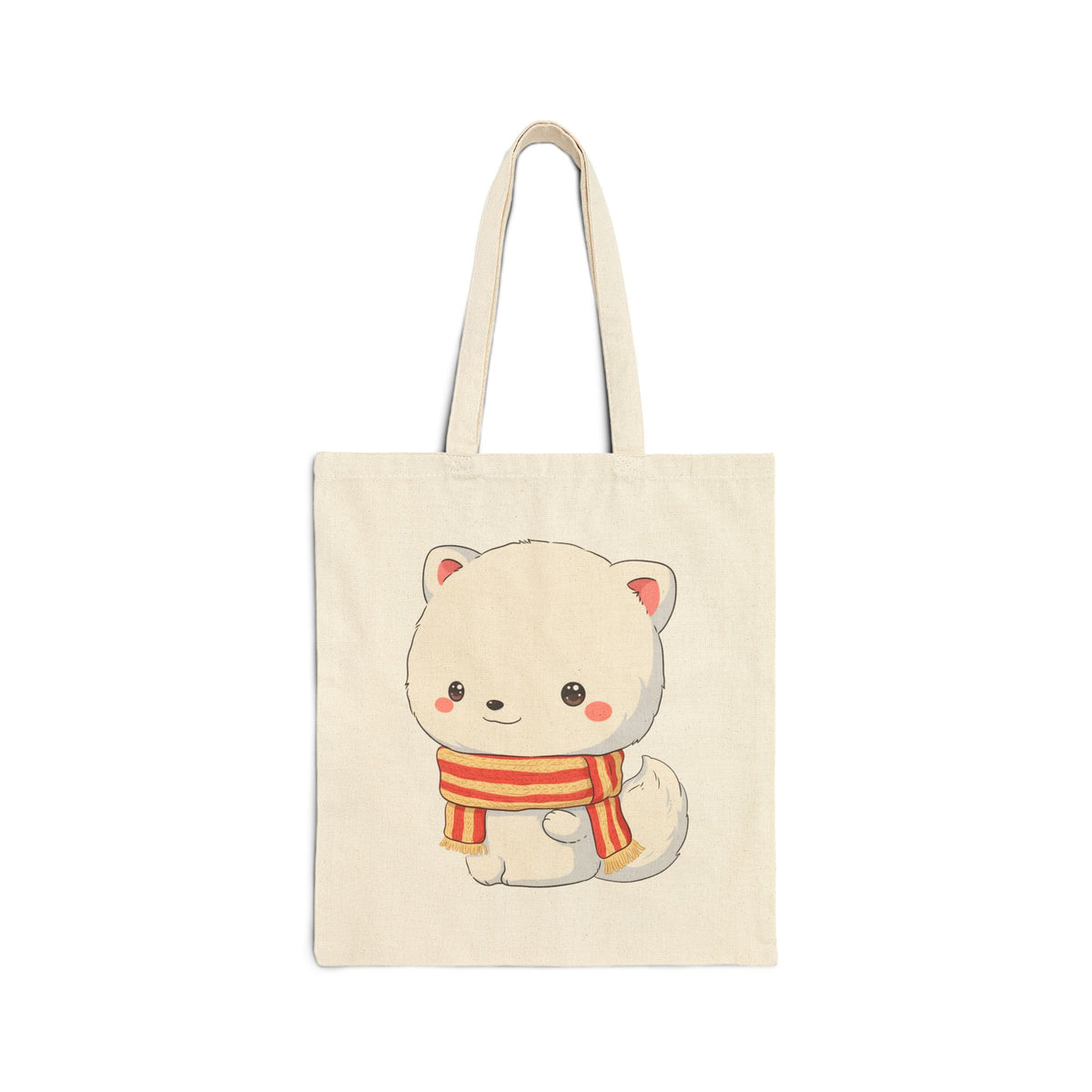 Christmas Fox Tote Bag, Kawaii Arctic Fox Canvas Bag