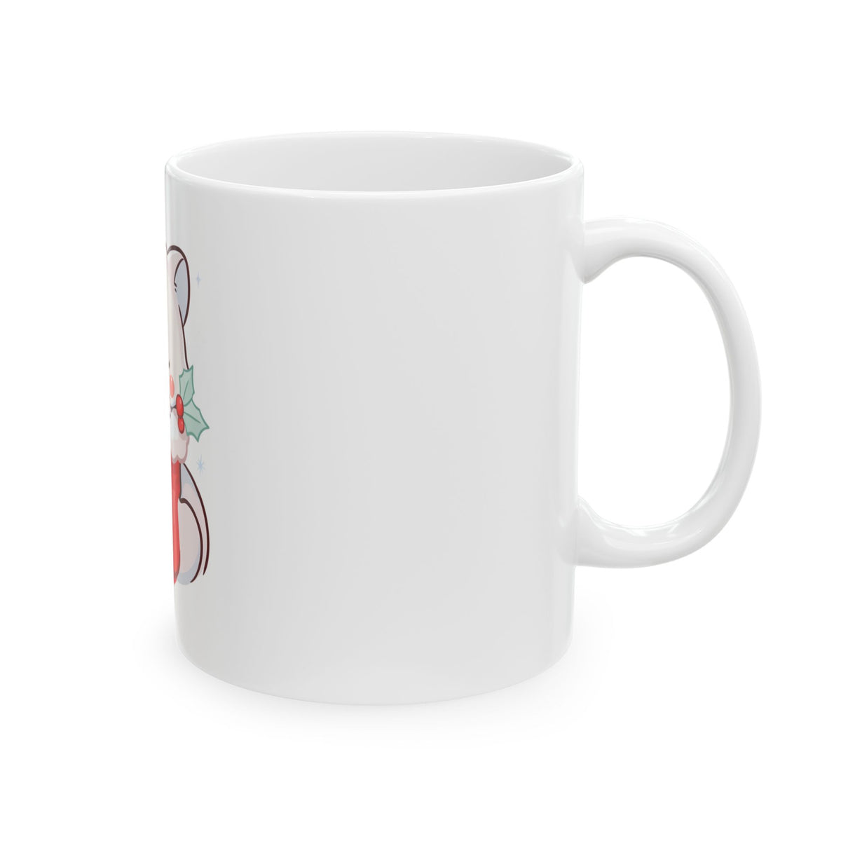 Christmas Fox Mug, Kawaii Arctic Fox in Stocking