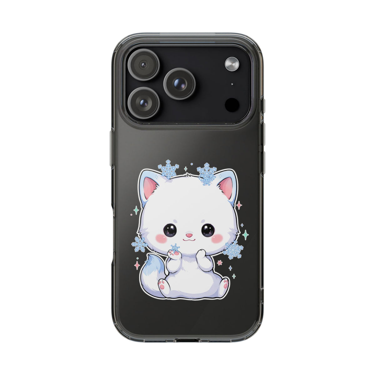 Kawaii Arctic Fox Phone Case, Cute Snowflake Clear Case