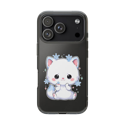 Kawaii Arctic Fox Phone Case, Cute Snowflake Clear Case