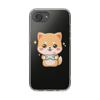 Kawaii Shiba Inu Gamer Phone Case, Clear Impact-Resistant