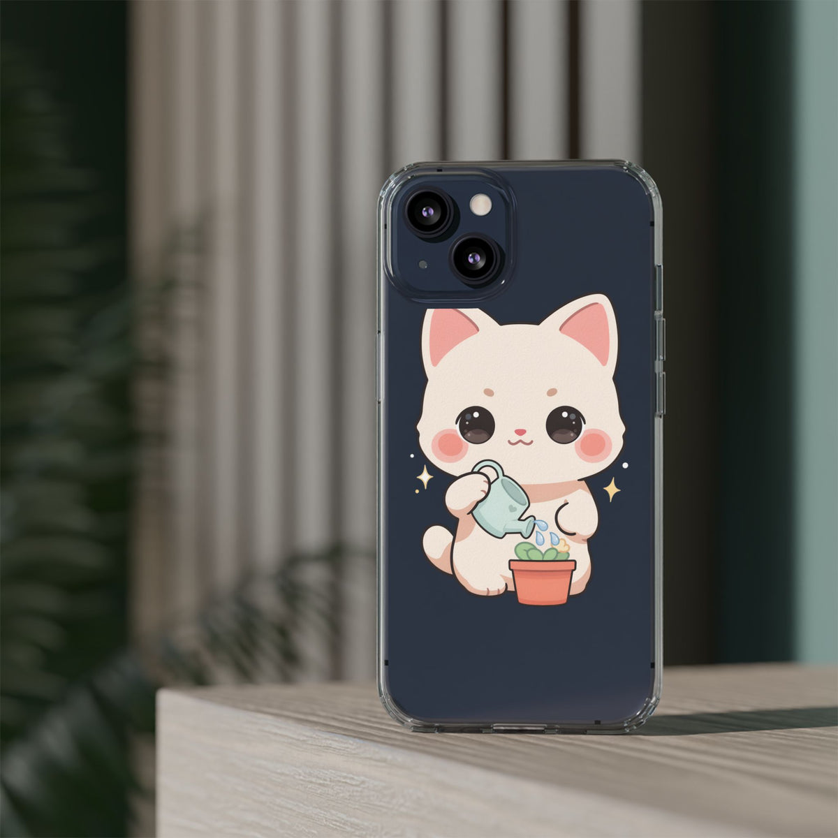 Kawaii Cat Phone Case, Cute Plant Lover Gift