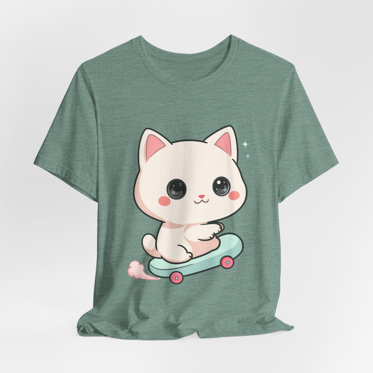 Kawaii Skateboarding Cat T-Shirt – Cute Chibi Kitty Tee