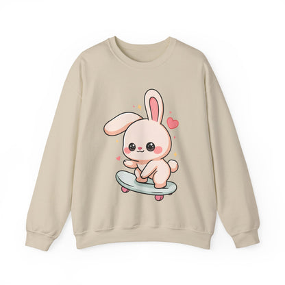 Kawaii Bunny Skateboard Sweatshirt, Cute Chibi Rabbit